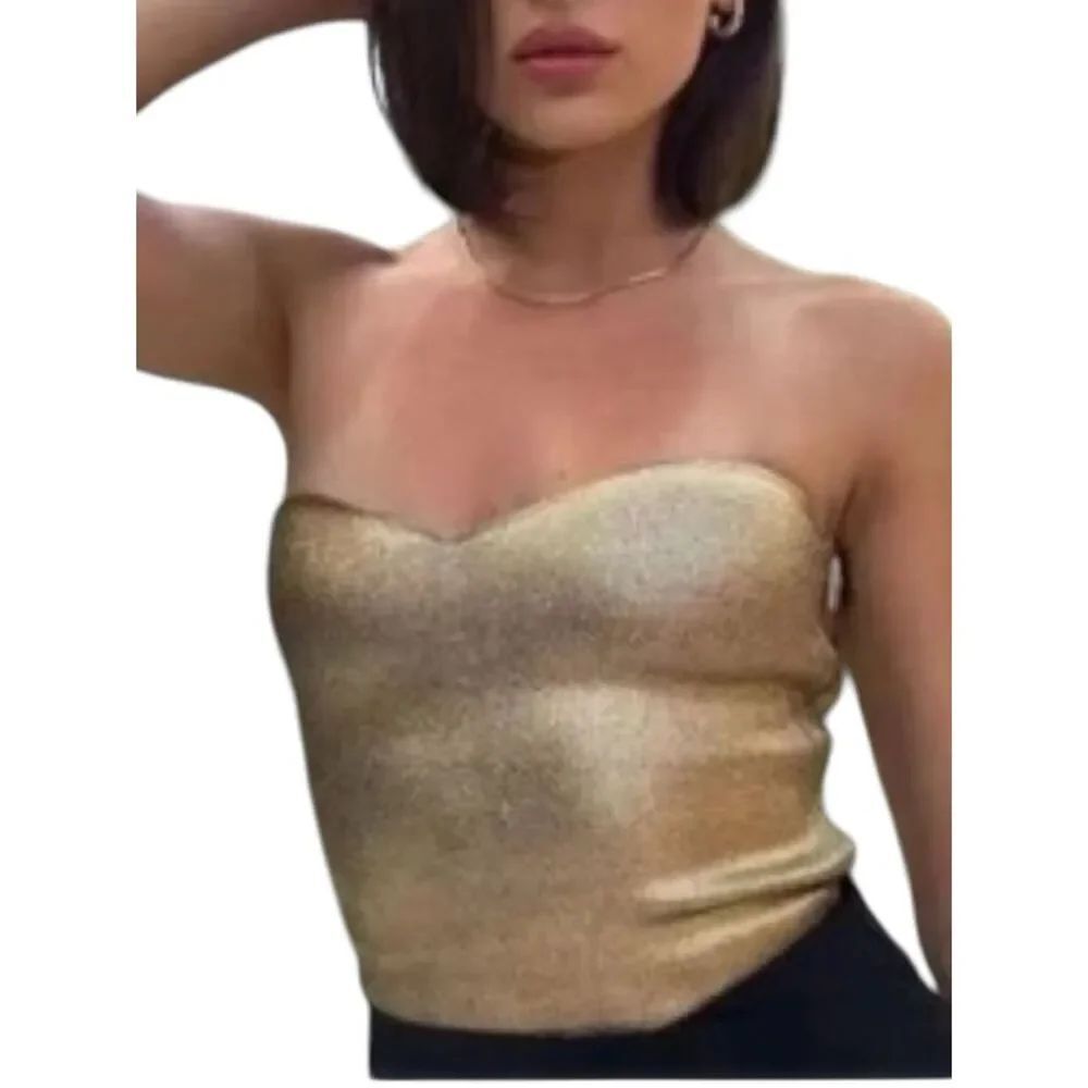 Zara Metallic Gold Strapless Sweetheart tube top Large